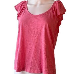 Women's Loft Size Medium Pink Ruffle Sleeve Top